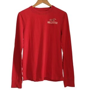 Hollister Men's Medium Red Long Sleeve Y2K basic Tee Embroidered Bird Logo 00's